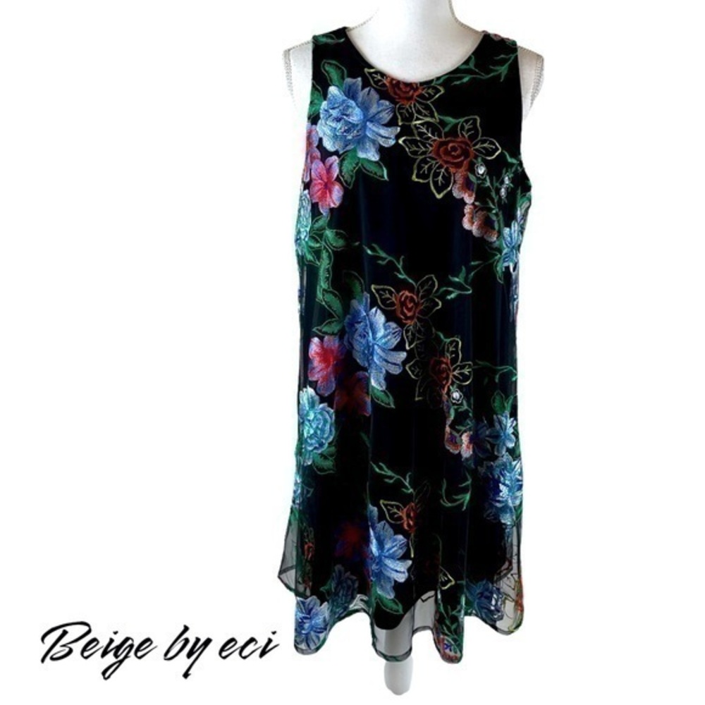Beige by eci Floral Sleeveless Dress - Black and Multicolor